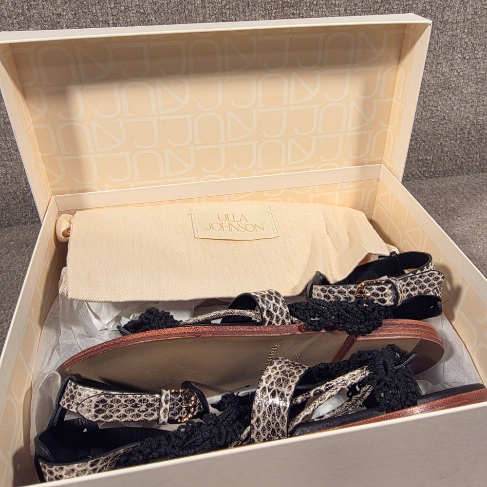 Ulla Johnson Black Macrame Snakeskin Leather Gladiator Sandals 38.5 NIB - Picture 3 of 6